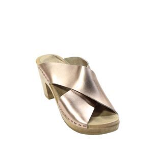 No. 6 Store Womens Leather Cross Strap Sandal Heels Gold Metallic Size 38 8